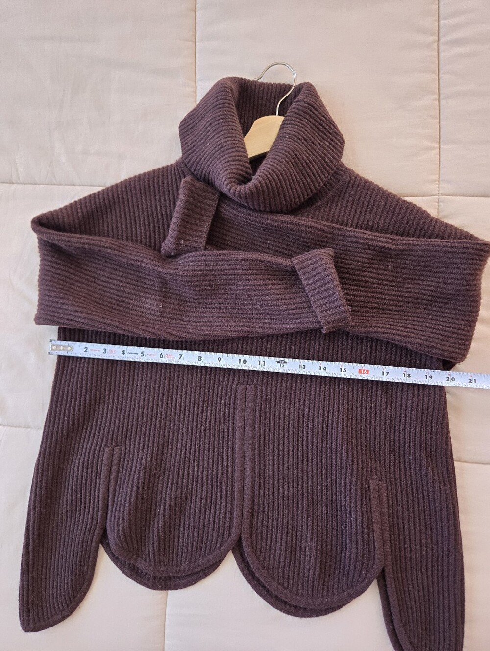 Chloe Kristyn Mink Anna Scallop Hem Turtleneck Sweater Burgundy Brown Size S - Picture 9 of 10